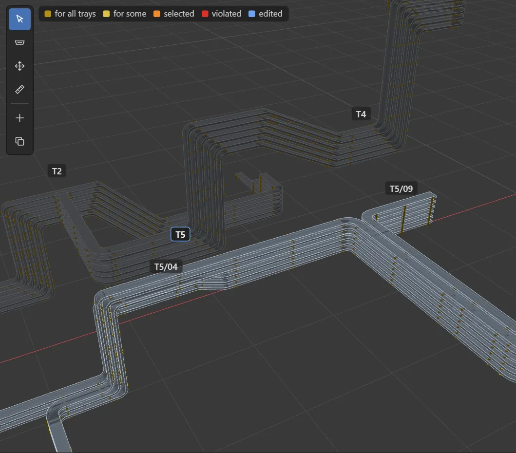 Close-up of tray tiers in 3D